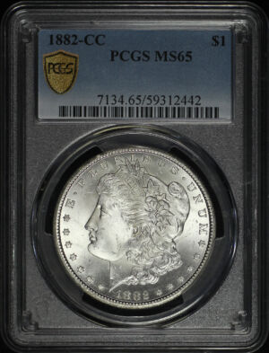 Obverse of this 1882-CC Morgan Dollar PCGS MS-65