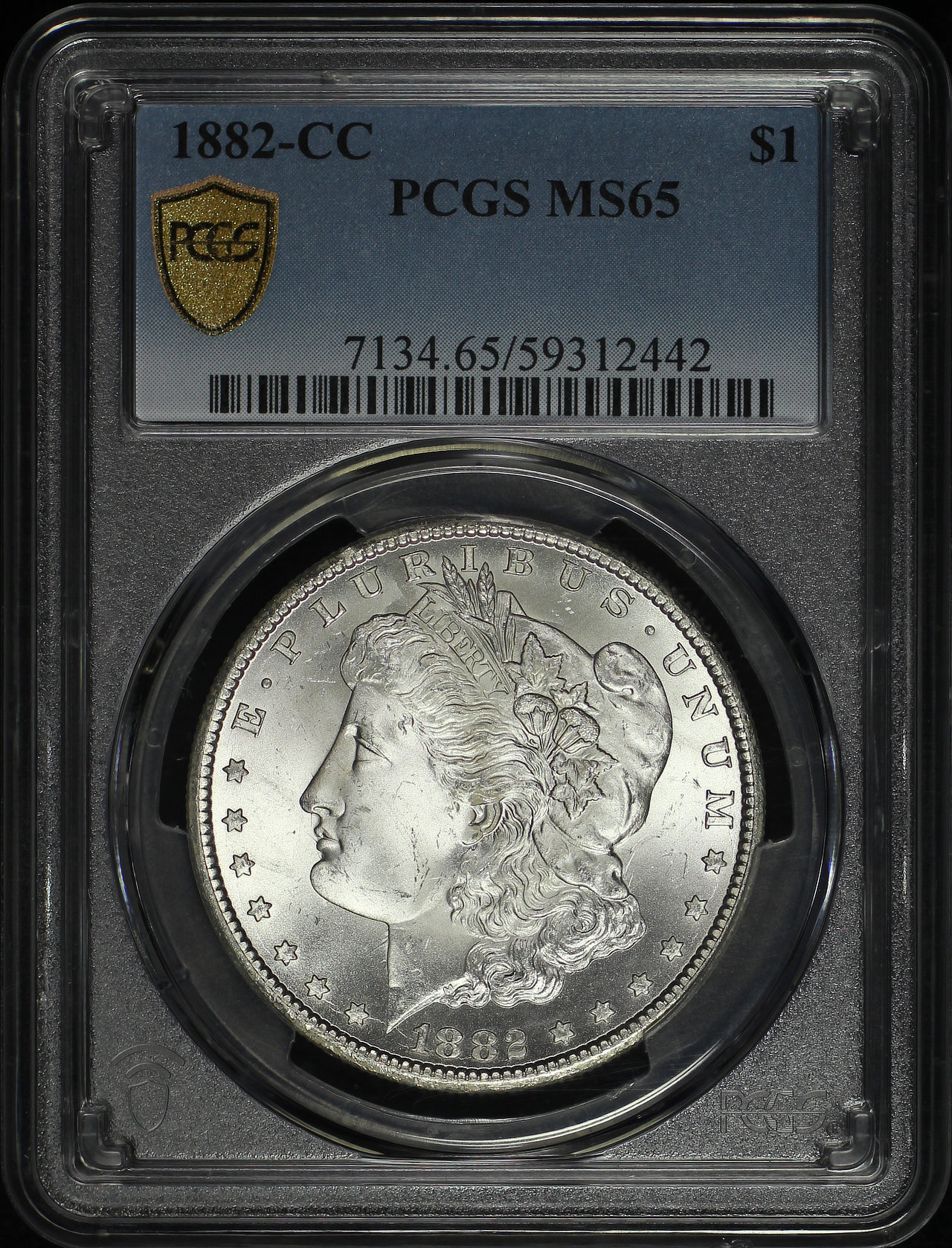 Obverse of this 1882-CC Morgan Dollar PCGS MS-65