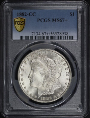Obverse of this 1882-CC Morgan Dollar PCGS MS-67+ (pop 17/1)