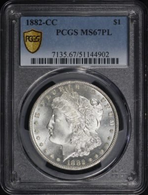 Obverse of this 1882-CC Morgan Dollar PCGS MS-67 PL
