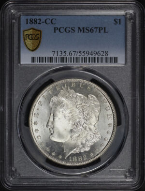 Obverse of this 1882-CC Morgan Dollar PCGS MS-67 PL