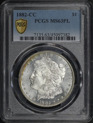 Obverse of this 1882-CC Morgan Dollar PCGS MS-63 PL Rainbow Reverse Toning