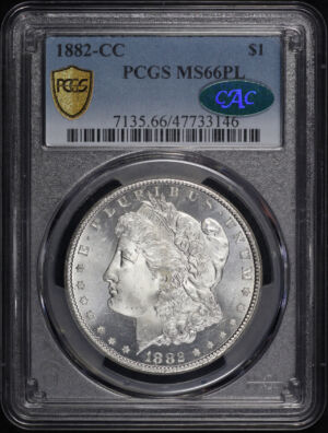 Obverse of this 1882-CC Morgan Dollar PCGS MS-66 PL CAC