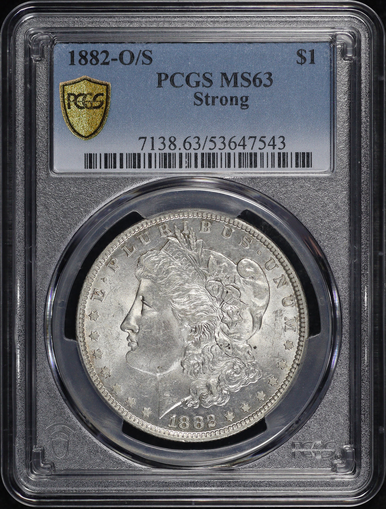 Obverse of this 1882-O/S Strong Morgan Dollar PCGS MS-63