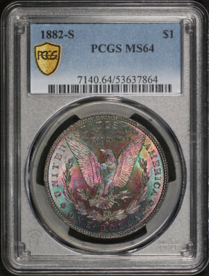 Obverse of this 1882-S Morgan Dollar PCGS MS-64 Reverse Rainbow Toning