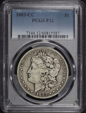 Obverse of this 1883-CC Morgan Dollar PCGS F-12