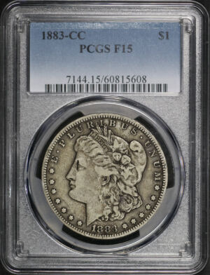 Obverse of this 1883-CC Morgan Dollar PCGS F-15