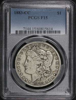 Obverse of this 1883-CC Morgan Dollar PCGS F-15