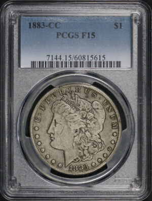 Obverse of this 1883-CC Morgan Dollar PCGS F-15