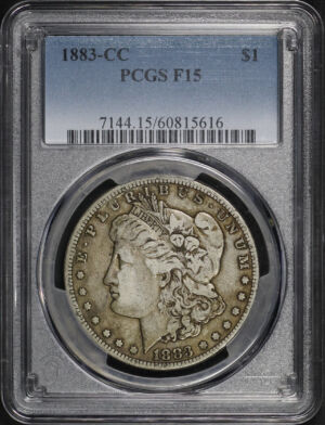 Obverse of this 1883-CC Morgan Dollar PCGS F-15