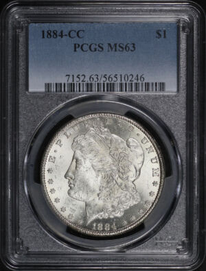 Obverse of this 1884-CC Morgan Dollar PCGS MS-63