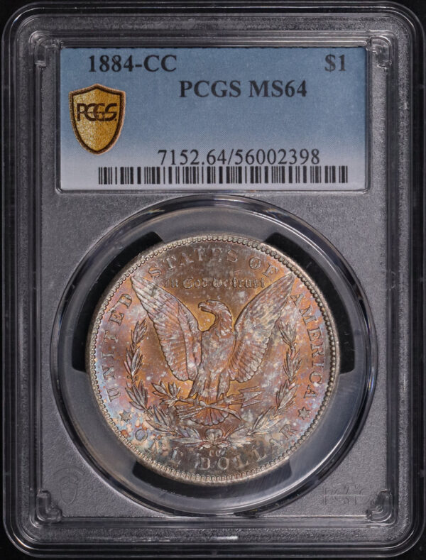 Obverse of this 1884-CC Morgan Dollar PCGS MS-64 – Fireball Reverse Toning