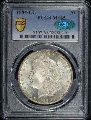 Obverse of this 1884-CC Morgan Dollar PCGS MS-65 CAC