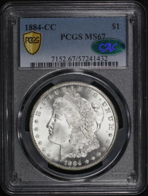 Obverse of this 1884-CC Morgan Dollar PCGS MS-67 CAC