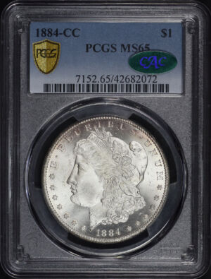 Obverse of this 1884-CC Morgan Dollar PCGS MS-65 CAC