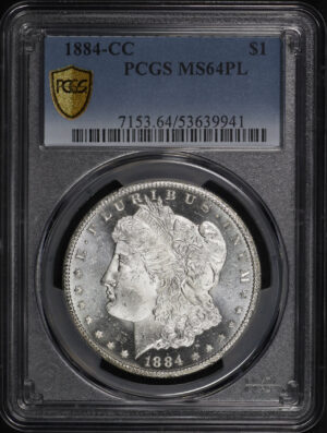 Obverse of this 1884-CC Morgan Dollar PCGS MS-64 PL