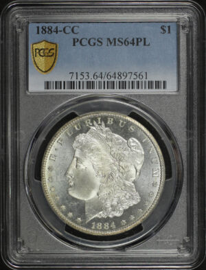 Obverse of this 1884-CC Morgan Dollar PCGS MS-64 PL