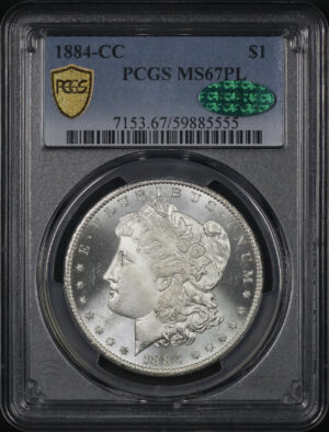 Obverse of this 1884-CC Morgan Dollar PCGS MS-67 PL CAC