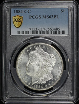 Obverse of this 1884-CC Morgan Dollar PCGS MS-63 PL