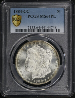 Obverse of this 1884-CC Morgan Dollar PCGS MS-64 PL