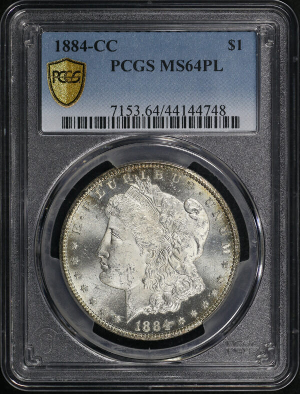 Obverse of this 1884-CC Morgan Dollar PCGS MS-64 PL