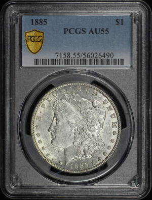 Obverse of this 1885 Morgan Dollar PCGS AU-55
