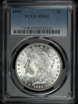 Obverse of this 1885 Morgan Dollar PCGS MS-63