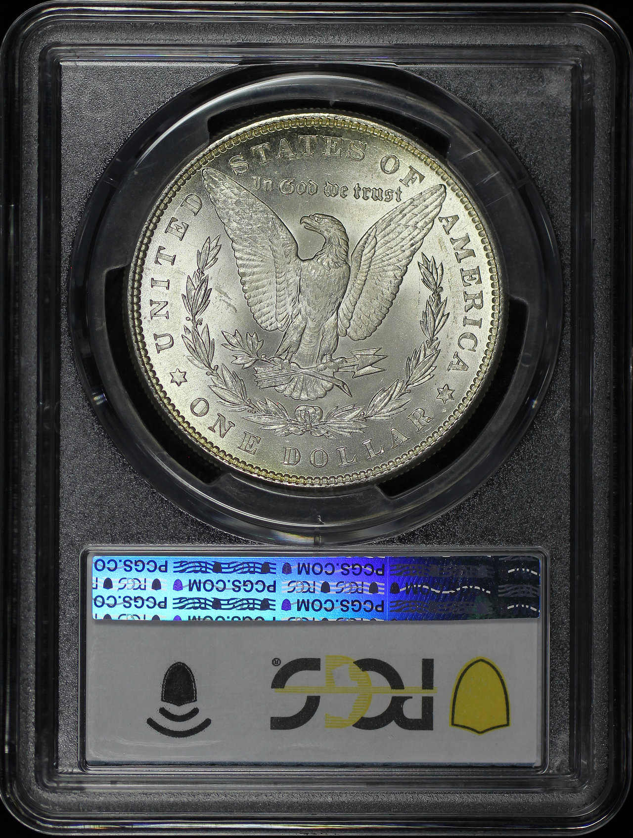 Reverse of this 1885 Morgan Dollar PCGS MS-63 Cyan & Amber Toning