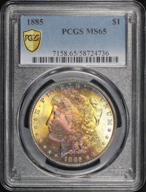 Obverse of this 1885 Morgan Dollar PCGS MS-65 Fireball Obverse Textile Toning