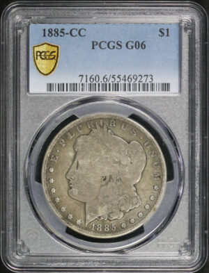 Obverse of this 1885-CC Morgan Dollar PCGS G-06