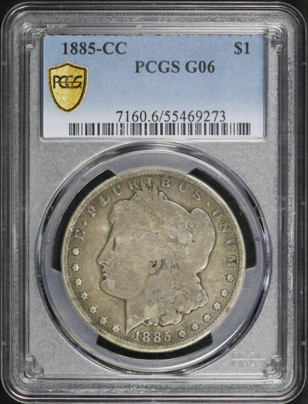 Obverse of this 1885-CC Morgan Dollar PCGS G-06