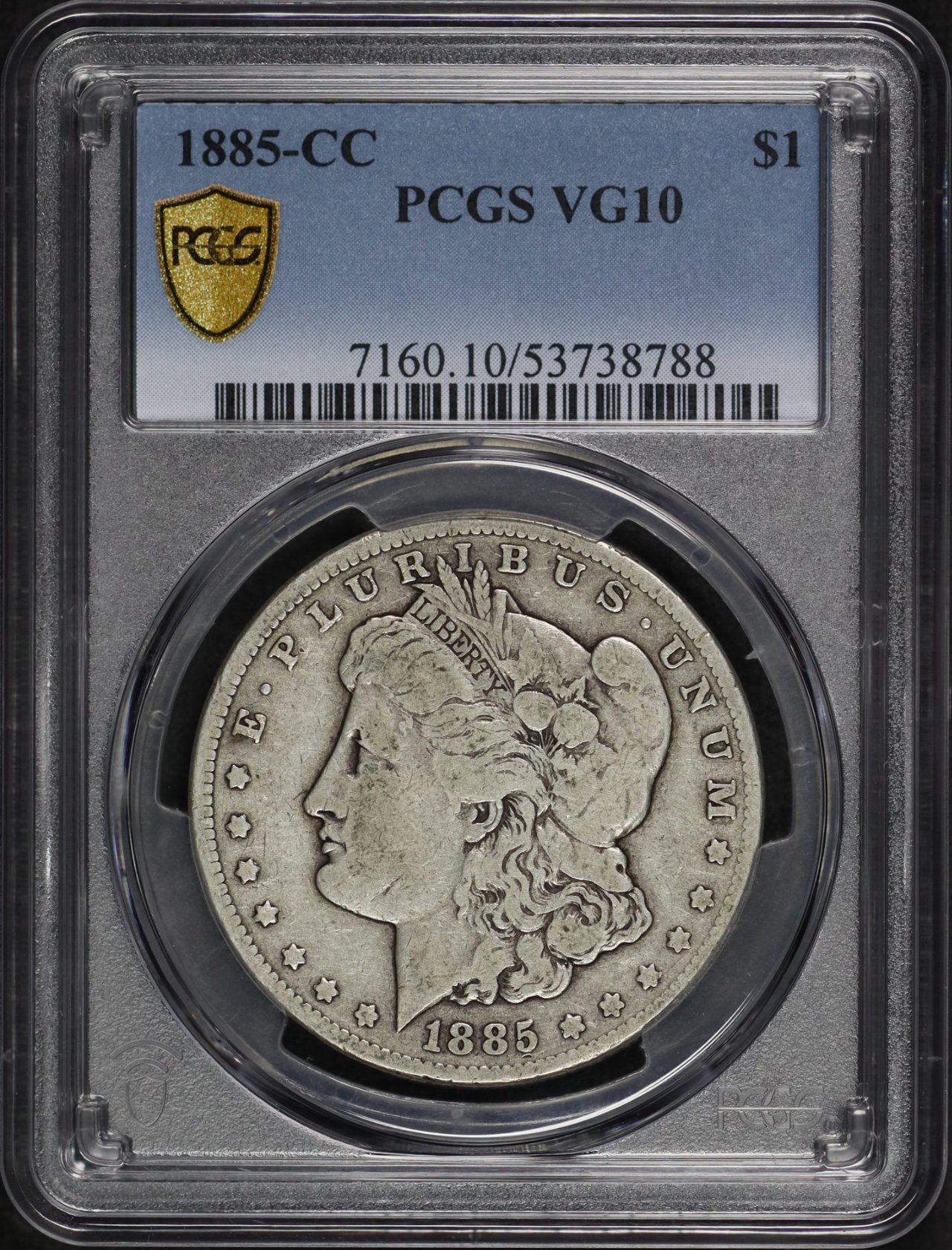 Obverse of this 1885-CC Morgan Dollar PCGS VG-10