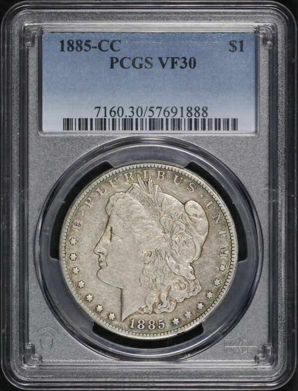 Obverse of this 1885-CC Morgan Dollar PCGS VF-30