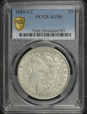 Obverse of this 1885-CC Morgan Dollar PCGS AU-50
