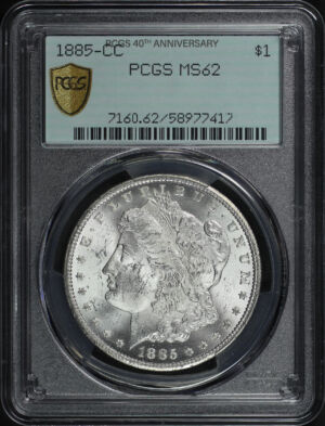 Obverse of this 1885-CC Morgan Dollar PCGS MS-62 40th Anniversary