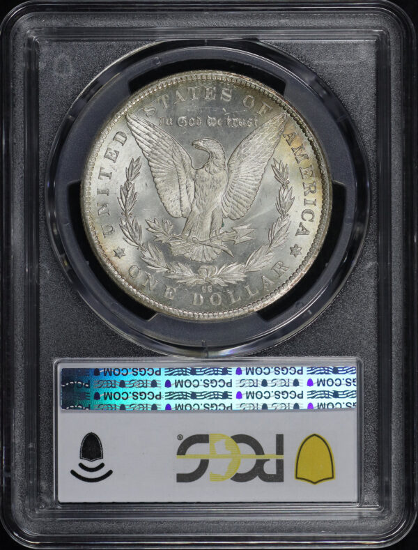 Reverse of this 1885-CC Morgan Dollar PCGS MS-63 Banded Rainbow Obverse Toning