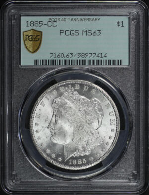 Obverse of this 1885-CC Morgan Dollar PCGS MS-63 40th Anniversary Holder