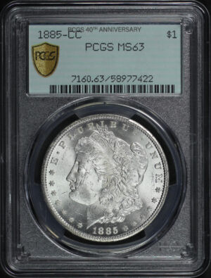 Obverse of this 1885-CC Morgan Dollar PCGS MS-63 40th Anniversary Holder
