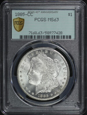 Obverse of this 1885-CC Morgan Dollar PCGS MS-63 40th Anniversary Holder