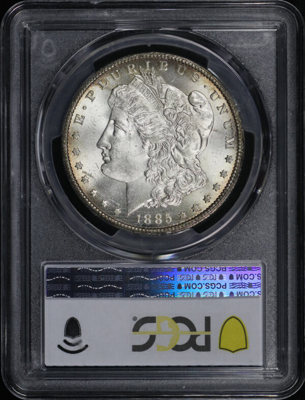 Reverse of this 1885-CC Morgan Dollar PCGS MS-64+ Near-Monochromatic Steel Blue Reverse Toning