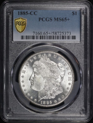 Obverse of this 1885-CC Morgan Dollar PCGS MS-65+