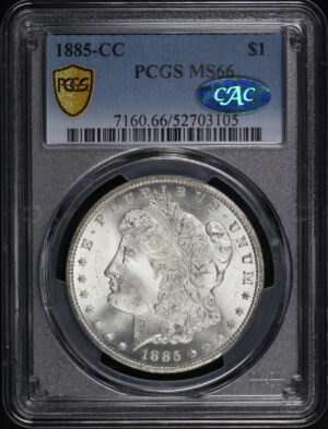 Obverse of this 1885-CC Morgan Dollar PCGS MS-66 CAC