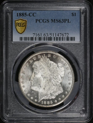 Obverse of this 1885-CC Morgan Dollar PCGS MS-63 PL