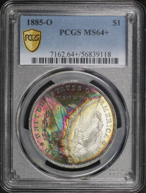 Obverse of this 1885-O Morgan Dollar PCGS MS-64+ Reverse Rainbow Toning