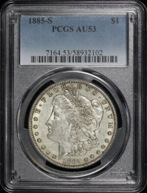 Obverse of this 1885-S Morgan Dollar PCGS AU-53