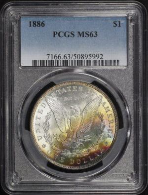 Obverse of this 1886 Morgan Dollar PCGS MS-63 Reverse Rainbow Toning