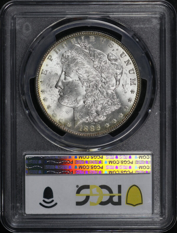 Reverse of this 1886 Morgan Dollar PCGS MS-63 Reverse Rainbow Toning
