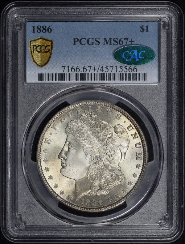 Obverse of this 1886 Morgan Dollar PCGS MS-67+ CAC