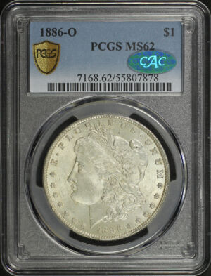 Obverse of this 1886-O Morgan Dollar PCGS MS-62 CAC