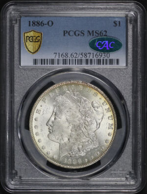 Obverse of this 1886-O Morgan Dollar PCGS MS-62 CAC